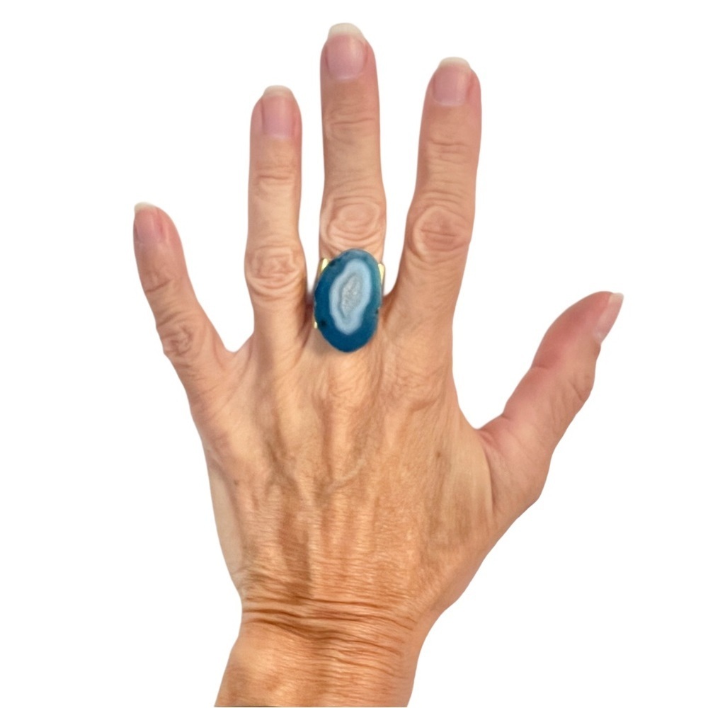 Adjustable Gold & Semi Precious Turquoise Blue Stone Ring - Canadian Designer - Picture 7 of 7
